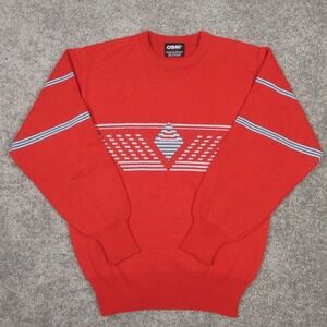 Ossi Sweater Mens Large Red Argyle Crewneck Pullover Knit Skiwear Holiday Wool